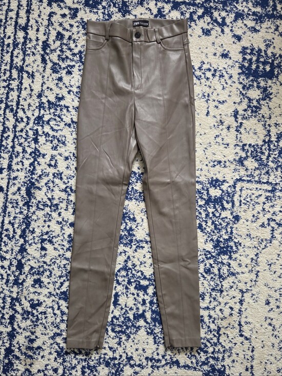 Zara Pants - Zara Taupe Faux Leather High-Rise Leggings